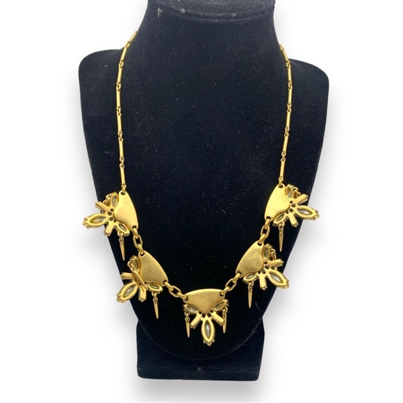 Vintage y2k J.Crew Gold Tone Brass and Rhinestones Statement Necklace - Picture 3 of 6